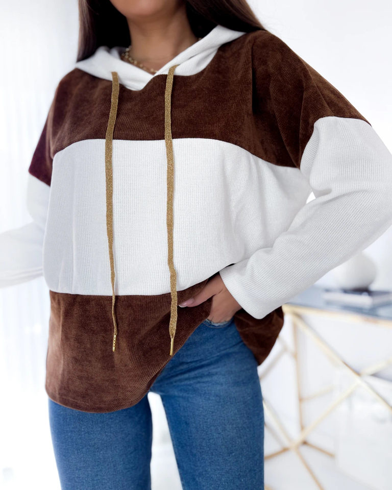 Royalfashion Baltai rudas oversize moteriškas džemperis su gobtuvu