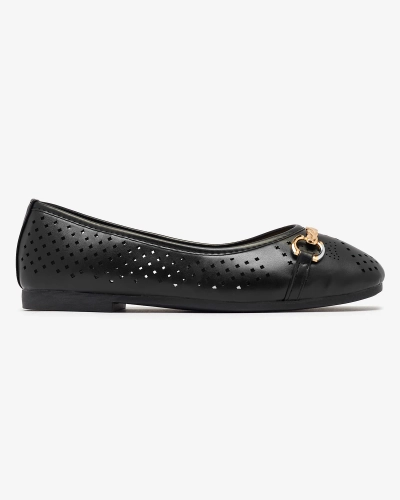 Черные женские ажурные балеринки с золотым орнаментом Serilla- Footwear