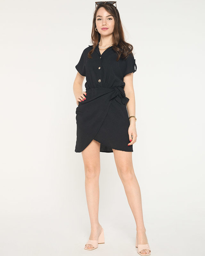 Moteriška juoda mini suknelė su kaklaraiščiu - Drabužiai