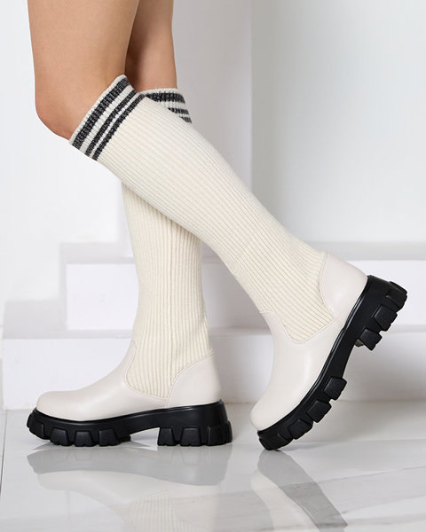 Moteriški aukštakulniai batai ecru spalvos Alerpi- Avalynė