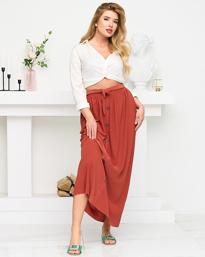 Moteriškas koralų klostuotas midi sijonas su sagomis - Avalynė