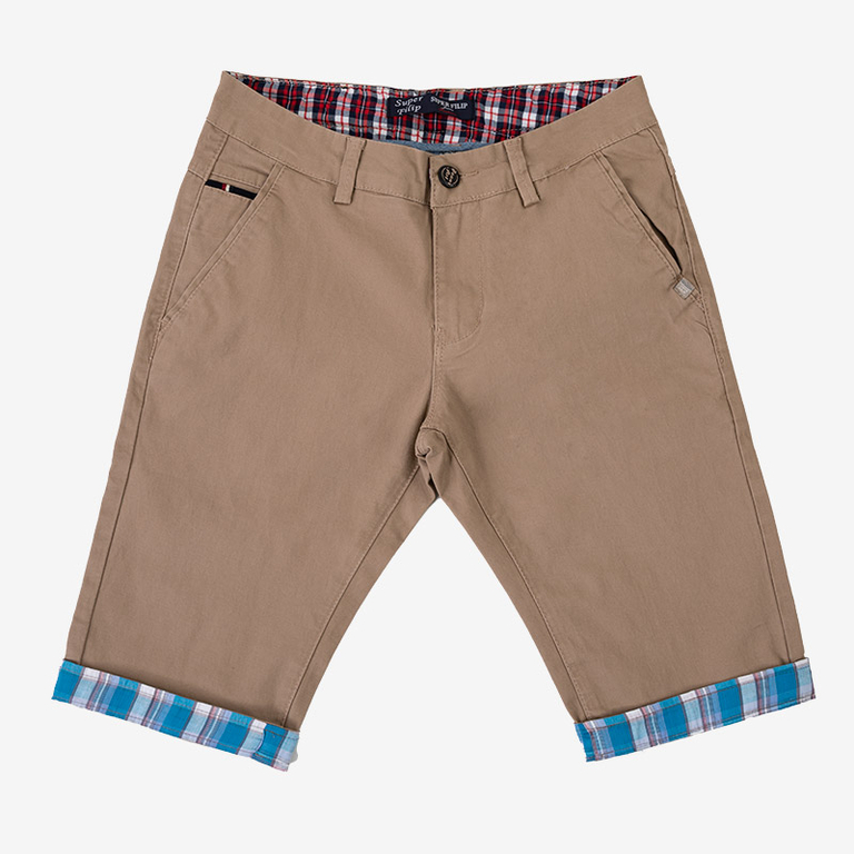 Smėlio spalvos trumpi vyriški šortai su mėlynais intarpais - Apranga