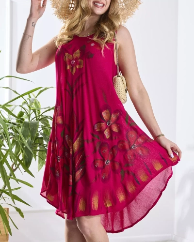 Женское цветочное пляжное платье-покрывало цвета фуксии - Одежда