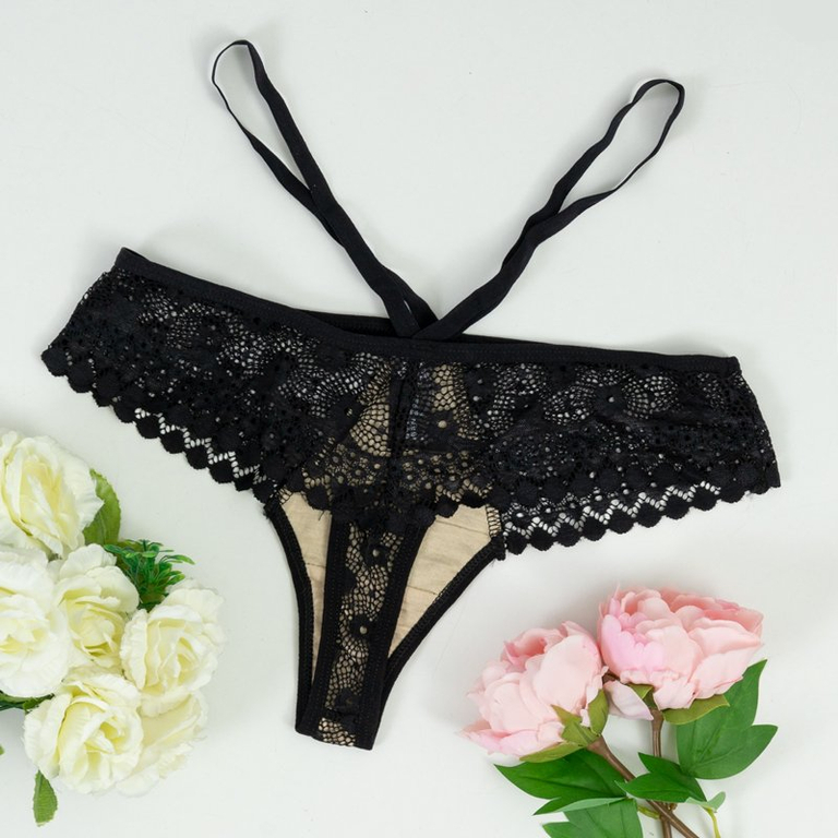 Juodos moteriškos nėrinių dirželiai su petnešėlėmis - Apatiniai drabužiai