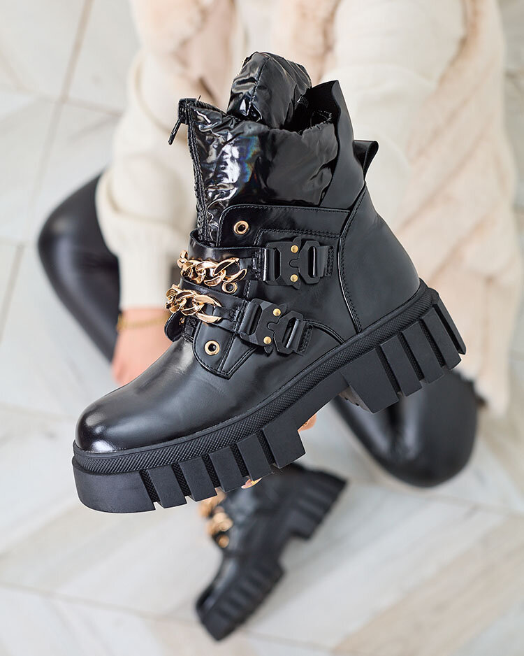 "Royalfashion" Moteriški juodi batai su grandinėlėmis "Ebidef"