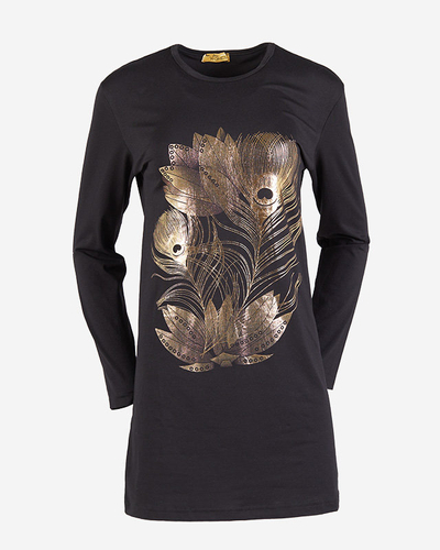 Черная туника женская с золотистыми цветами