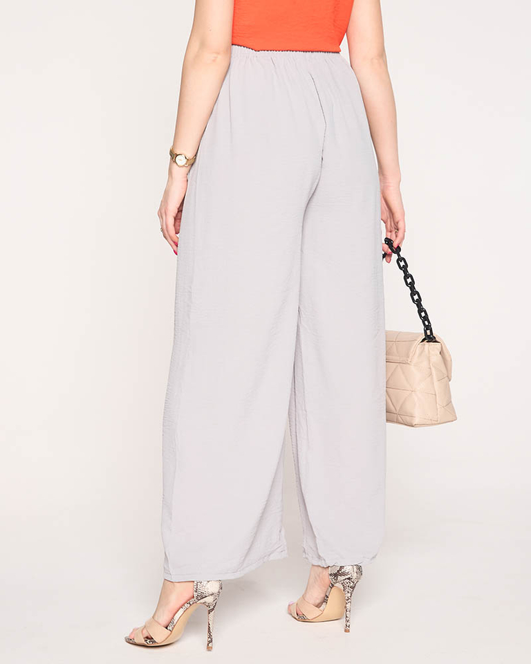 Moteriškos plačios palazzo kelnės šviesiai pilkos spalvos - Drabužiai