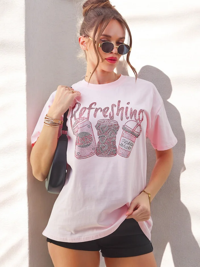 Royalfashion Medvilnės moteriška marškinėliai su blizgučių spauda