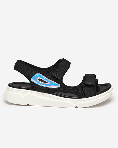 Женские босоножки из ткани черного цвета с голографической вставкой Lofal-Footwear
