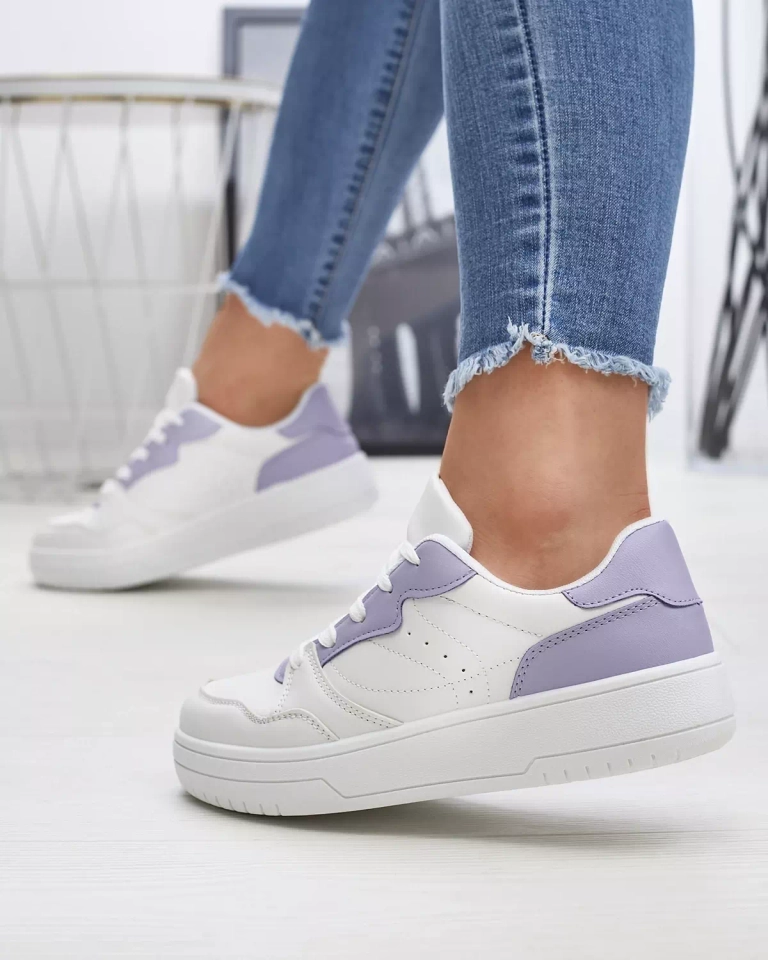 Balti moteriški sportiniai bateliai su violetiniais įdėklais Tercua- Footwear