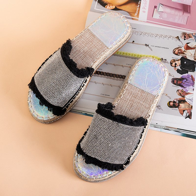 Черные женские шлепанцы со стразами Nicca