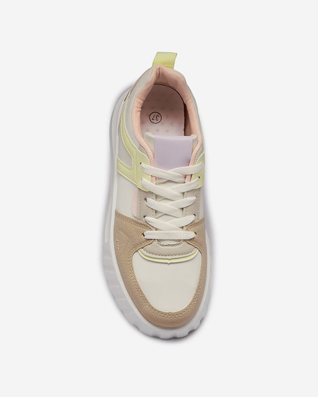 Женские повседневные спортивные туфли из экокожи белого цвета с разноцветными вставками Netiris - Обувь