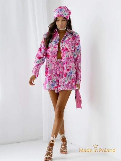 Royalfashion Женский комплект с рубашкой и шортами с цветочным принтом