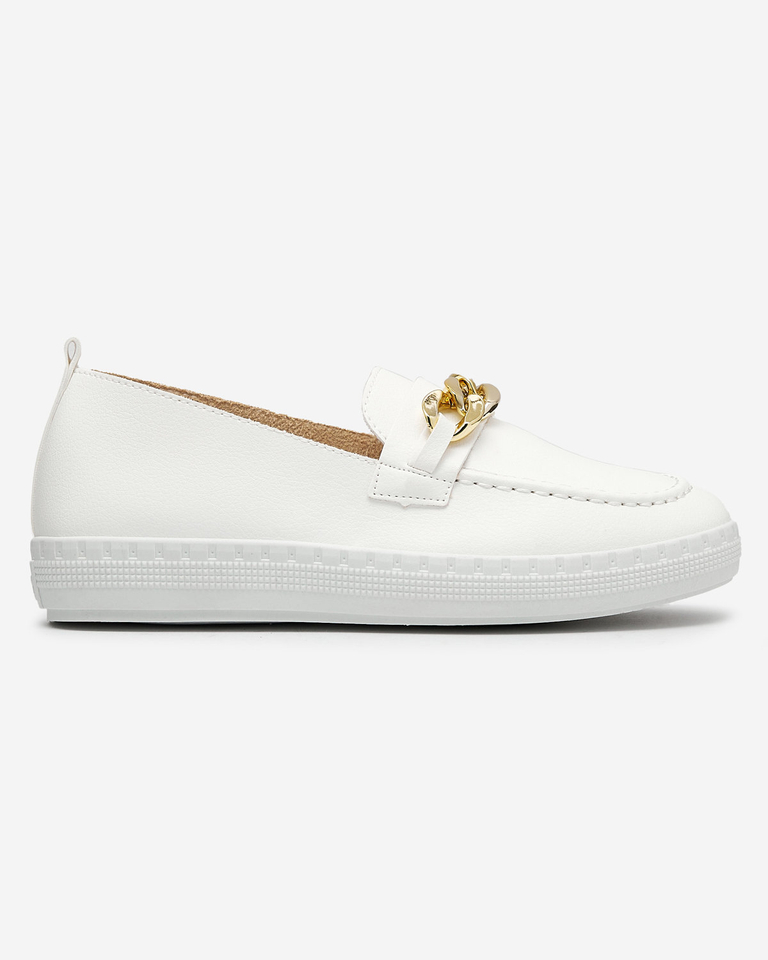 Женские белые мокасины с золотым украшением Ellica- Footwear