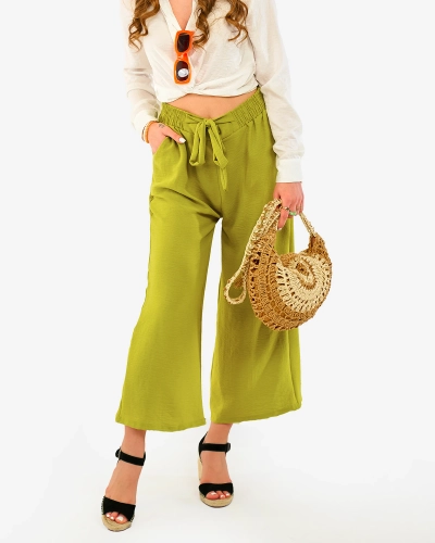 Žalios spalvos moteriškos palazzo kelnės- Drabužiai