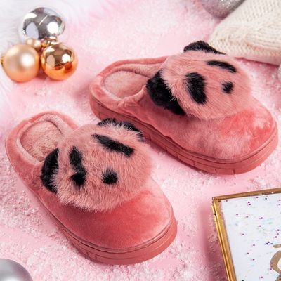 Różowe kapcie z podobizną pandy Panda - Obuwie