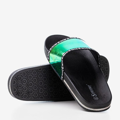  Czarne klapki z holograficzno-żółtym paskiem Rinata - Obuwie