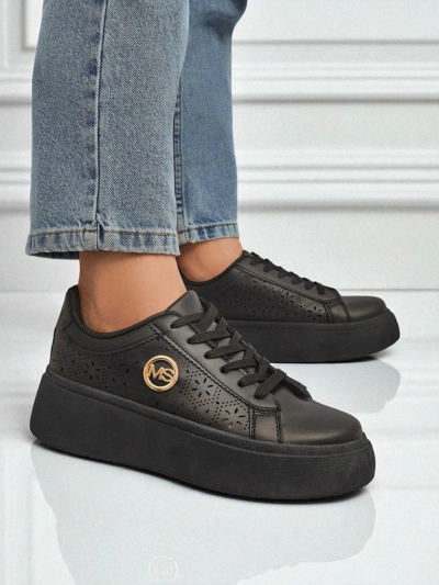 Женские кроссовки на платформе Perseida Royalfashion черные экокожа