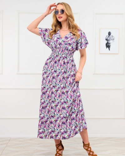 Фиолетово-серое женское цветочное платье макси - Одежда