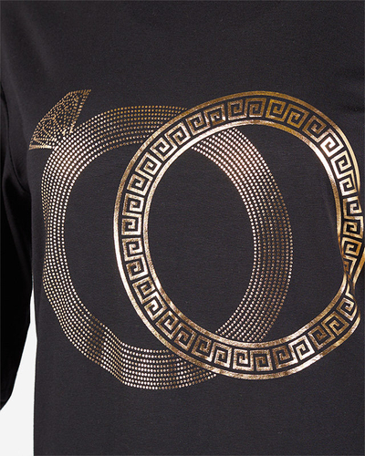 Черная туника женская с золотым принтом 