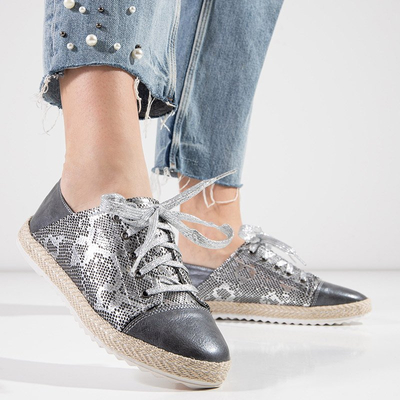 Серые женские кроссовки со вставками под кожу змеи Nohims
