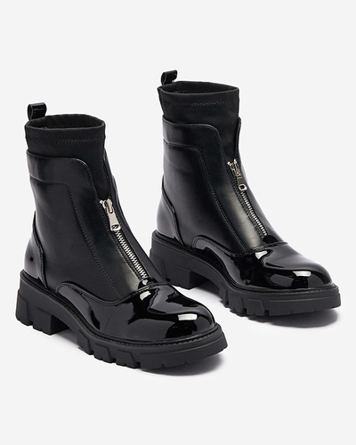 Женские сапоги с молнией посередине черного цвета Elibe- Footwear