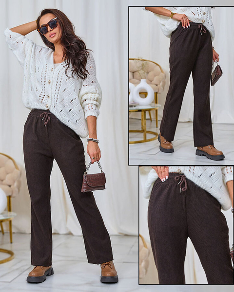 "Royalfashion" Tamsiai rudos spalvos moteriškos velvetinio audinio kelnės