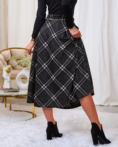 "Royalfashion" Moteriškas pilkas ir raudonas ilgas languotas sijonas