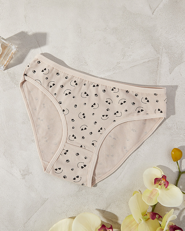 Бежевые хлопковые женские трусики с принтом - Нижнее белье