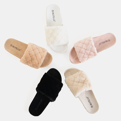 Коричневые женские шлепанцы с декоративным мехом Kaspiania