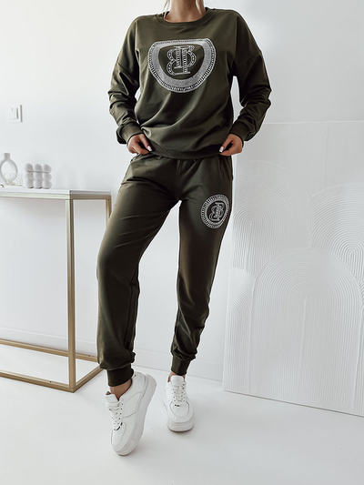 Royalfashion Темно-зеленый женский свитшот с цирконами