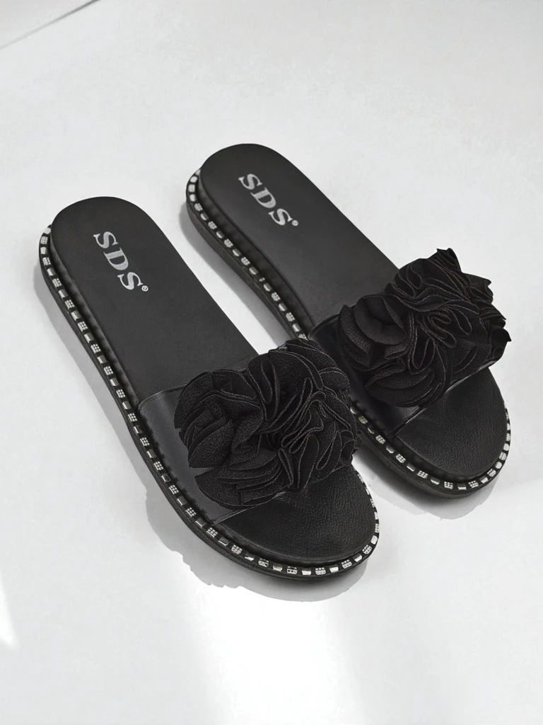 Royalfashion moteriškos šlepetės lygiu padu Flora Verde