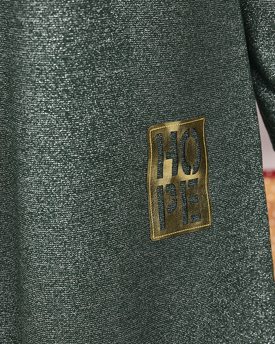 Темно-зеленое женское платье с серебряной нитью и асимметричным низом - Одежда