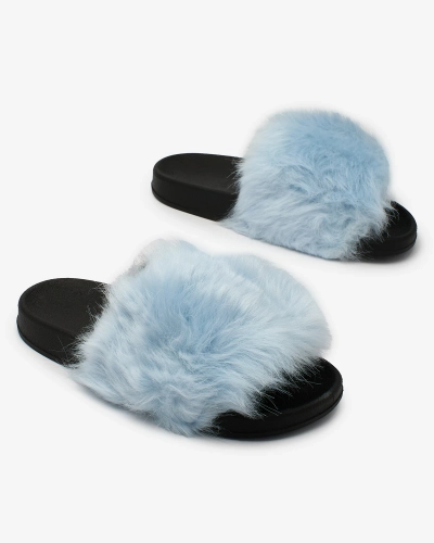 Royalfashion Черно-синие женские шлепанцы с мехом Danita