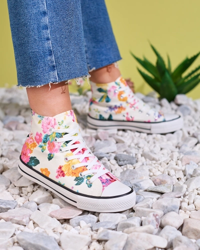 OUTLET Royalfashion Женские высокие белые кроссовки с цветочным принтом Fahenna