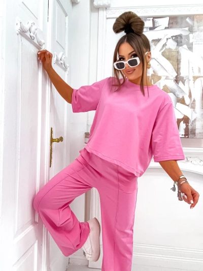 Royalfashion Женский хлопковый комплект с расклешенными брюками