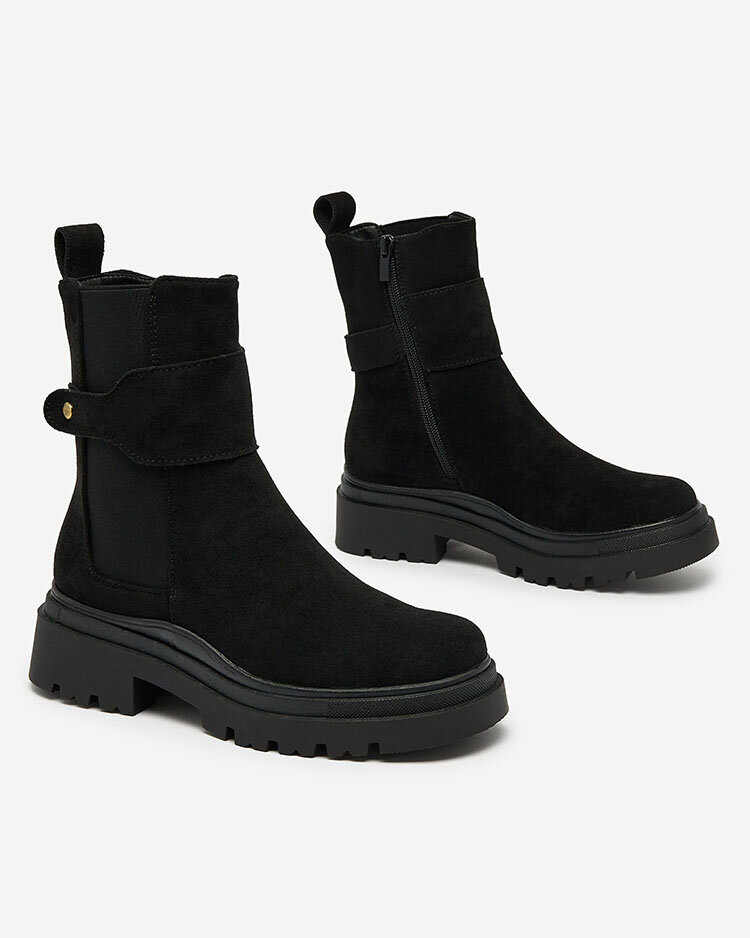 Royalfashion Juodi moteriški batai su dekoratyviniu dirželiu Doasa