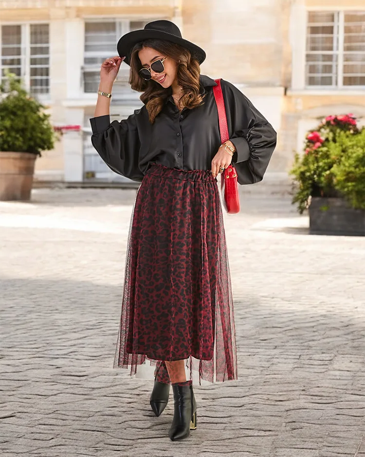 Royalfashion Платье-юбка с тюлем и узором для женщин, длиной до середины икры.