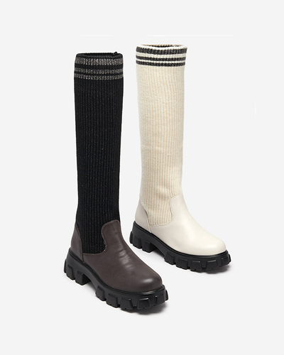 Черно-коричневые высокие женские сапоги Alerpi