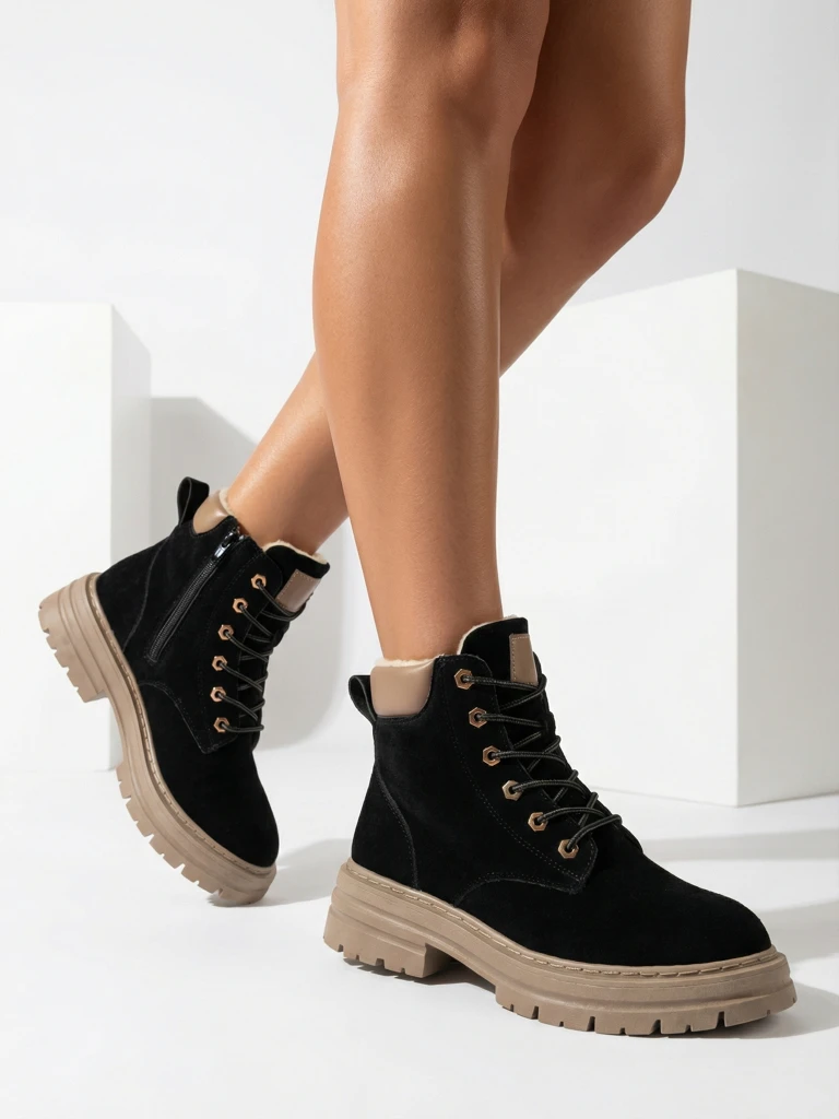 "Royalfashion" Juodos ir rudos spalvos moteriški apšiltinti traperių batai "Radoras"