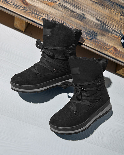 Женские сапоги на шнуровке и платформе a'la snow boots черного цвета Lapres- Footwear