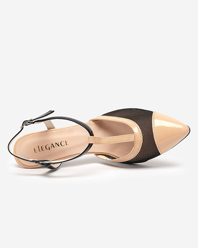 Smėlio ir juodos spalvos moteriškos basutės ant aukštakulnio pridengtais pirštais Niddl- Avalynė