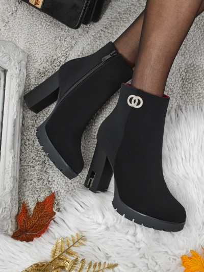 Botki Stella Czarne Eleganckie z Obcasem