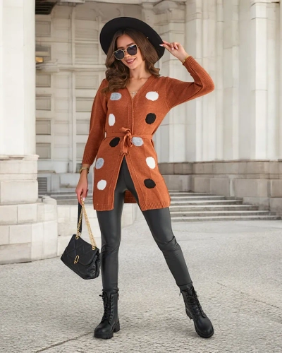 Коричневый женский кардиган с цветными вставками (Турция)