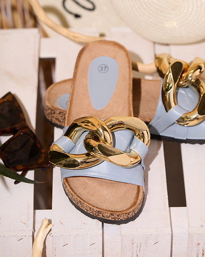 Moteriškos mėlynos šlepetės su Sofig- Footwear dekoracija