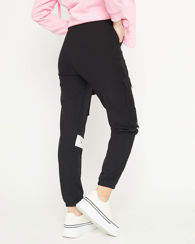 Juodos moteriškos krovininės kelnės su užrašais - Drabužiai