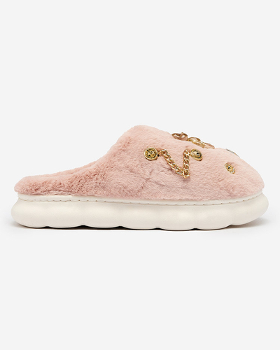 Royalfashion Розовые женские меховые тапочки с орнаментом Erserra
