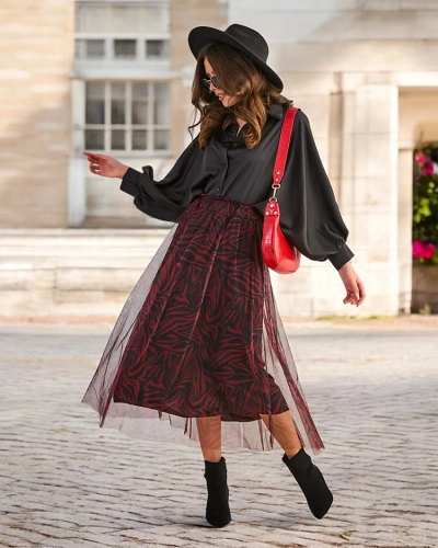 Женская юбка миди в с рисунком от Royalfashion с тюлем