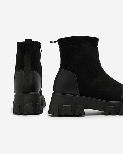 Royalfashion Черные женские сапоги на плоском каблуке Leffoi