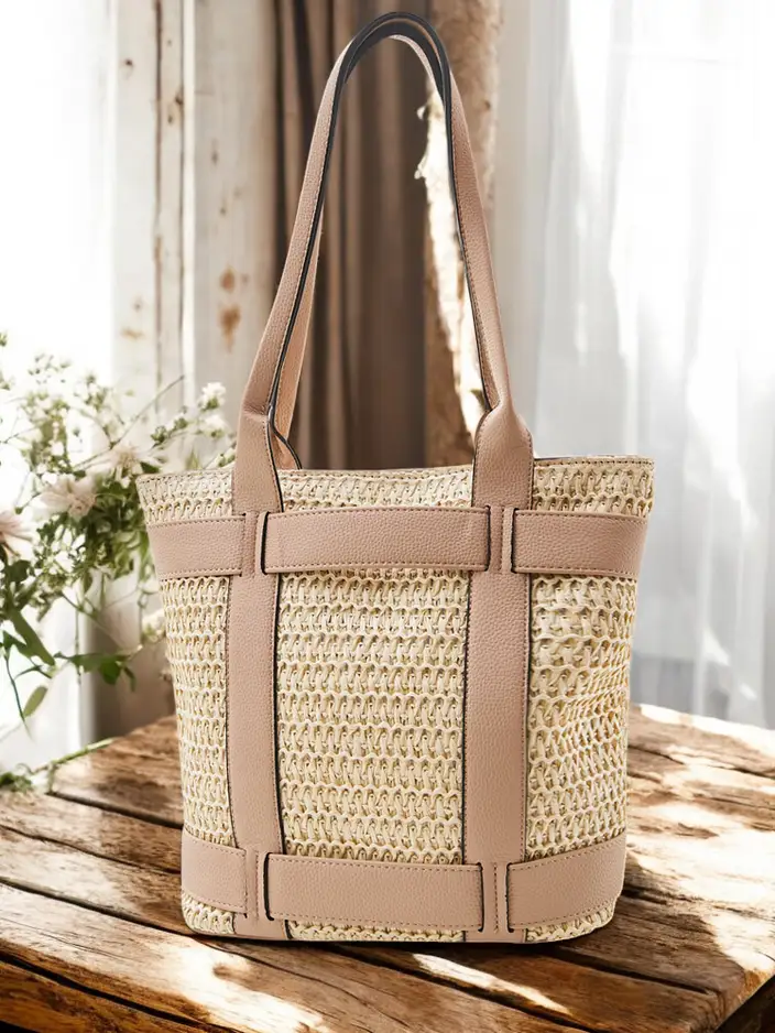 Royalfashion Didelė šiaudinė moterų vasaros rankinė